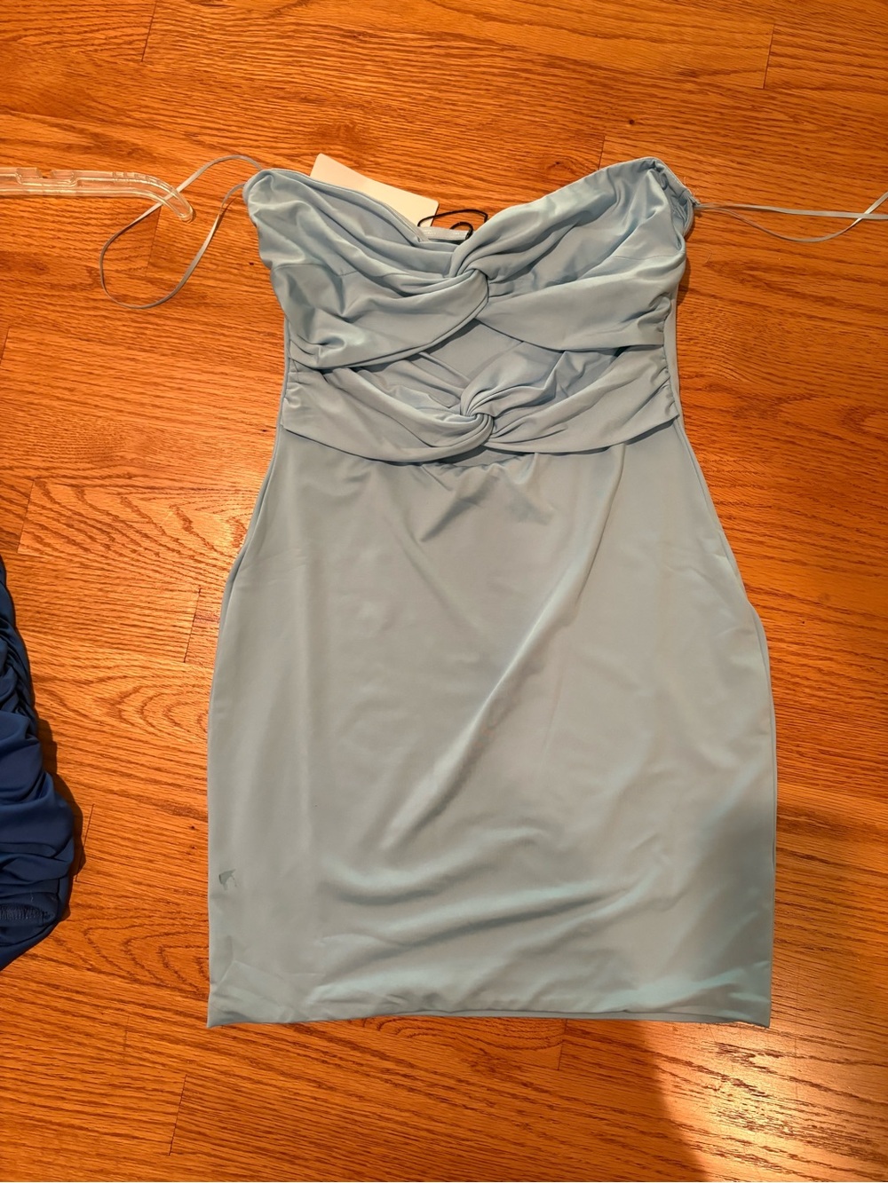 Cotton Candy Strapless Light Blue Twist-Front Bodycon Dress